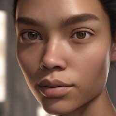 A highly detailed, hyper-realistic close-up portrait of an AI-generated human face. This digital artwork features lifelike skin textures, expressive eyes, and natural lighting.