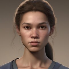 A highly detailed, hyper-realistic close-up portrait of an AI-generated human face. This digital artwork features lifelike skin textures, expressive eyes, and natural lighting.