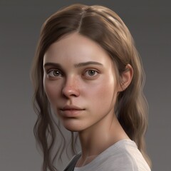 A highly detailed, hyper-realistic close-up portrait of an AI-generated human face. This digital artwork features lifelike skin textures, expressive eyes, and natural lighting.