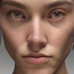 A highly detailed, hyper-realistic close-up portrait of an AI-generated human face. This digital artwork features lifelike skin textures, expressive eyes, and natural lighting.
