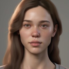 A highly detailed, hyper-realistic close-up portrait of an AI-generated human face. This digital artwork features lifelike skin textures, expressive eyes, and natural lighting.