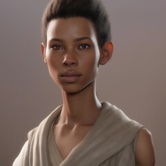 A highly detailed, hyper-realistic close-up portrait of an AI-generated human face. This digital artwork features lifelike skin textures, expressive eyes, and natural lighting.