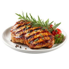 Delicious grilled chicken breast with rosemary tomatoes and peppercorns presentation