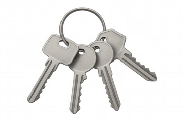 Keys on a keyring representing security, access, property, unlock, and home ownership on transparent background