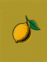 Vintage Lemon Illustration on Yellow Background