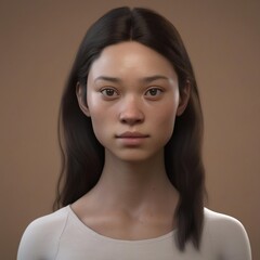 A highly detailed, hyper-realistic close-up portrait of an AI-generated human face. This digital artwork features lifelike skin textures, expressive eyes, and natural lighting.