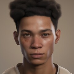 A highly detailed, hyper-realistic close-up portrait of an AI-generated human face. This digital artwork features lifelike skin textures, expressive eyes, and natural lighting.