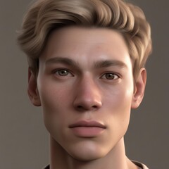 A highly detailed, hyper-realistic close-up portrait of an AI-generated human face. This digital artwork features lifelike skin textures, expressive eyes, and natural lighting.