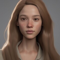A highly detailed, hyper-realistic close-up portrait of an AI-generated human face. This digital artwork features lifelike skin textures, expressive eyes, and natural lighting.