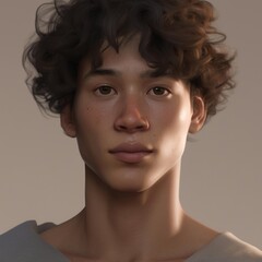 A highly detailed, hyper-realistic close-up portrait of an AI-generated human face. This digital artwork features lifelike skin textures, expressive eyes, and natural lighting.