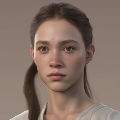 A highly detailed, hyper-realistic close-up portrait of an AI-generated human face. This digital artwork features lifelike skin textures, expressive eyes, and natural lighting.