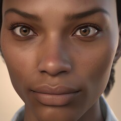 A highly detailed, hyper-realistic close-up portrait of an AI-generated human face. This digital artwork features lifelike skin textures, expressive eyes, and natural lighting.