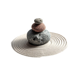 Zen stone pyramid on raked sand meditation balance peace concept