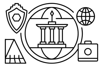 Simple Line Art Business Icons and Financial Elements Vector Set on White