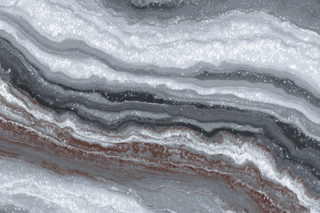 Abstract gray and brown wavy marble texture with silver glitter