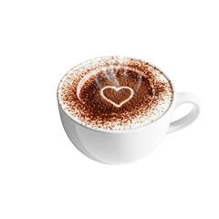 Obraz premium A cup of cappuccino with cocoa powder dusted in a heart shape on top, isolated on transparent background