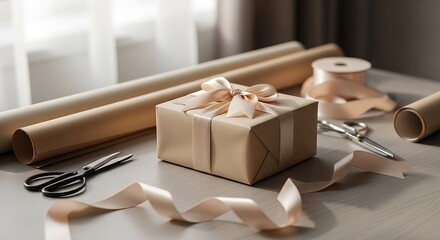 Crafting a Special Gift Brown Paper Package with Ribbon