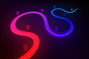 Abstract winding road infographic concept on a black background. Timeline template.