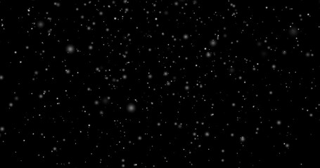 Snow Falling Effect. Small and large snowflakes moving on black background with alpha channel. Snowfall in winter weather. Design for video overlay. Realistic graphic 3D animated footage - Powered by Adobe