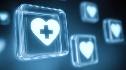 Obraz premium Health Icon Symbols Glowing Against a Dark Background in a Visually Striking Digital Design