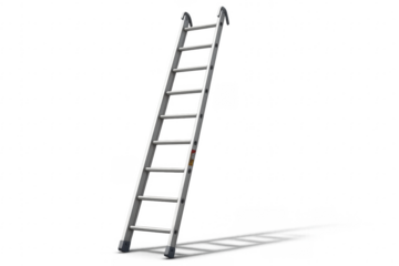 Aluminum extension ladder standing, transparent background, isolated