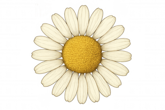 Daisy flower illustration showcasing botanical detail and vintage style, transparent background