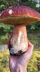 orange cap boletus in the hand 