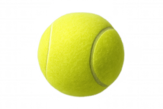 Tennis ball sports equipment with yellow fuzzy surface for playing on transparent background