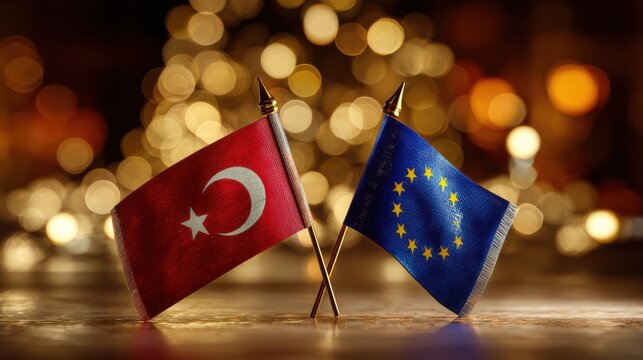 Turkey and European Union flags display unity while celebrating cultural ties during a festive gathering
