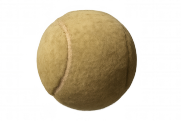 Yellow felt tennis ball, a common sports equipment, ready for play. Object isolated with transparent background
