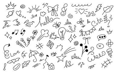 Playful doodle pattern art, Hand-drawn cute icon set, Fun creative sketch design