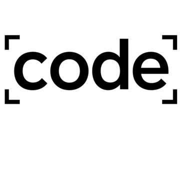 Modern minimalist code word logo with brackets.