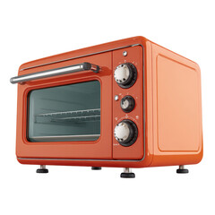 Retro orange toaster oven appliance against a black backdrop style shoot