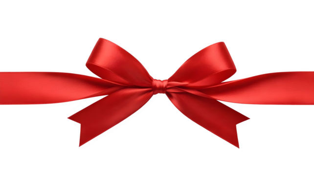 Elegant red fabric ribbon with a soft textured bow, isolated on transparent background — ideal for gift wrapping, luxury packaging, or festive digital designs,red bow isolated on transparent backgroun