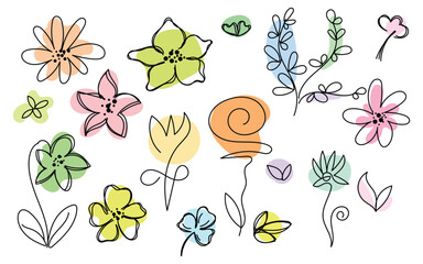 Floral doodle illustration, Hand-drawn flower sketch, Colorful garden art