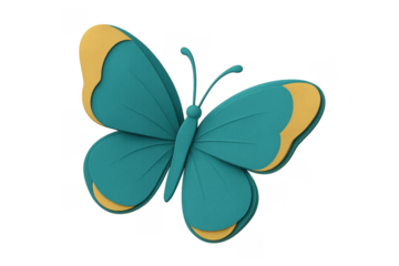 Teal yellow papercraft butterfly on transparent background