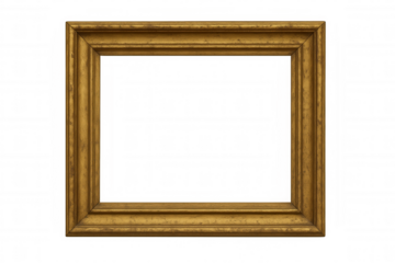 Empty antique gold picture frame with textured surface on transparent background, classic ornate border