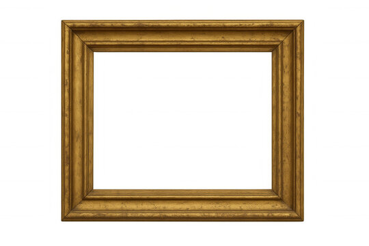 Empty antique gold picture frame with textured surface on transparent background, classic ornate border