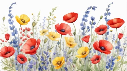 Watercolor illustration of wildflowers on white background_9