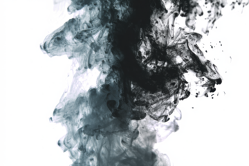 Abstract black ink swirling in water creating a smoky effect isolated on white background