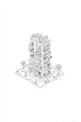 Fototapeta premium Detailed architectural line drawing of an urban residential building.