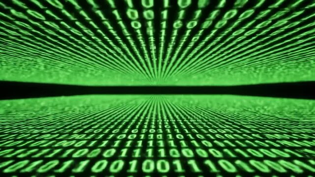 Green binary code digital data stream creating a modern tech background. Use for tech, programming concepts