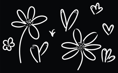 Black floral line design, Minimal hand-drawn flower, Elegant doodle sketch