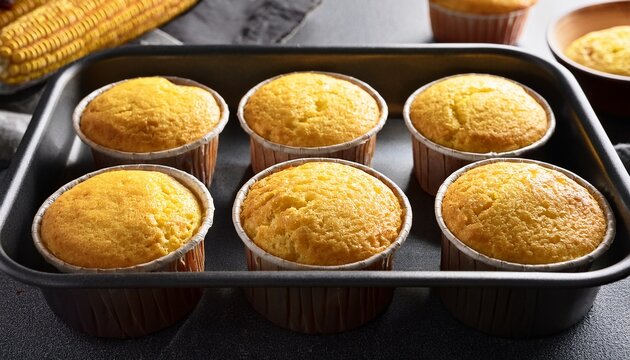 homemade corn muffins in baking pans