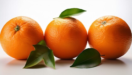 line of whole oranges with green leaves
