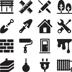 Obraz premium home improvement and construction tool vector icons set illustration design renovation repair and building elements