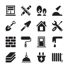 Obraz premium construction and home repair vector icon set illustration design tools renovation symbols for building and maintenance