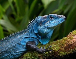 Fototapeta premium blue abronia mexican alligator lizard in rainforest