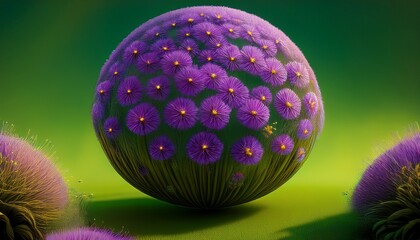 purple flower globes with green background