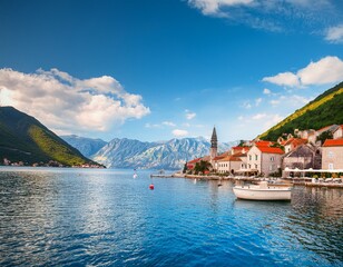 beautiful view of perast town in kotor bay montenegro famous travel destination summer landscape